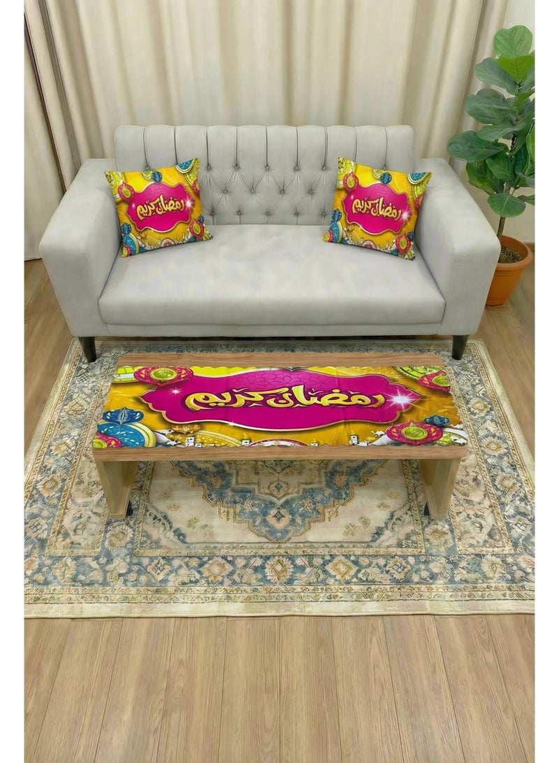 طقم زينة رمضان كريم - مفرش طاولة (140×43 سم) مع 2 كيس خدادية (43×43 سم) - ديكور رمضاني مميز للمنزل - Image 1